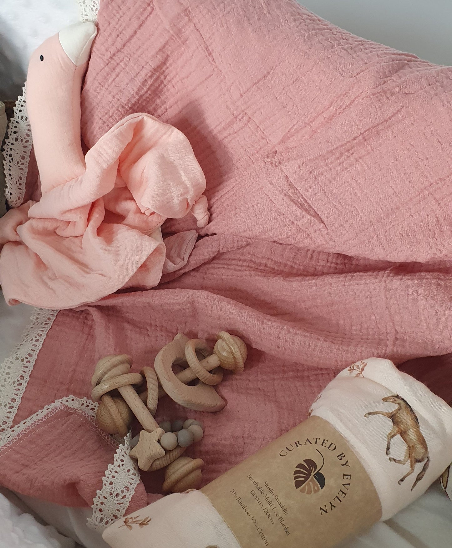 Lace trim muslin blanket